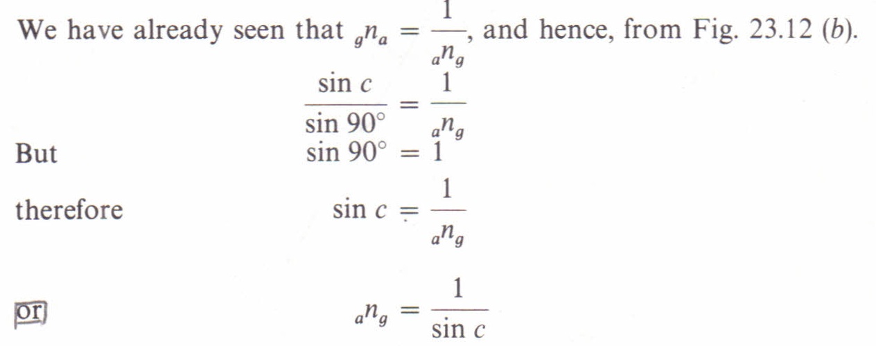 how to calculate critical angle